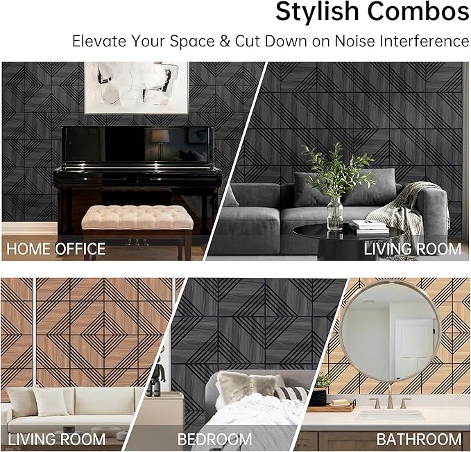 Mollywell Acoustic Panels, PVC Wood-Grain Decor, 12x12 Inch Carved Pattern - Image 6