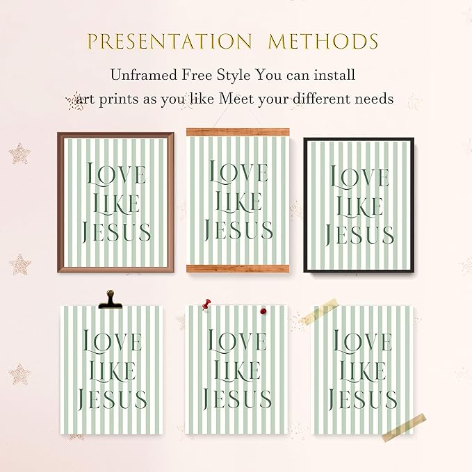 LARTSFRO Coquette Green Bow Jesus Wall Art Decor Posters, Olive Green Bow - Image 4