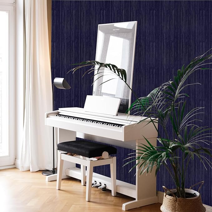 Navy Blue Grasscloth Peel and Stick Wallpaper Texture Contact Paper 15.7"x120" - Image 4