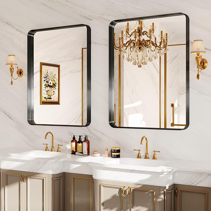 Matte Black Metal Framed Vanity Rounded Rectangle Bathroom 24X32 Inch Mirrors - Image 7
