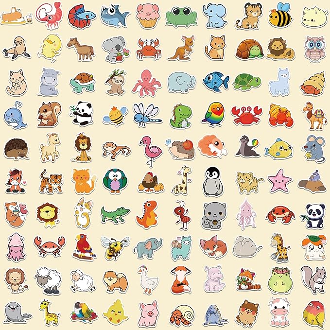 100 PCS Cute Animal Stickers-Prize Box Toys for Kids Classroom, Water Bottle Stickers for Kids Waterproof,Waterproof Vinyl Reward Stickers for School Students Gifts