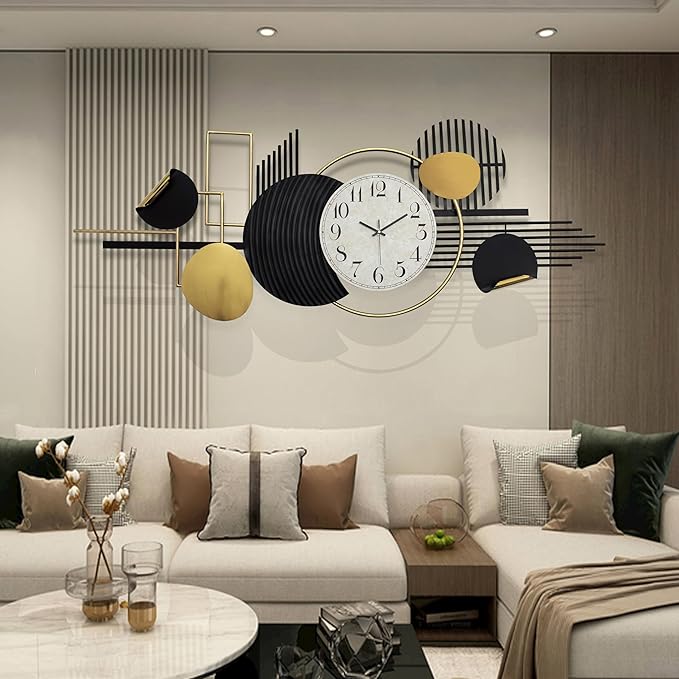 ERMOFAV Metal Wall Art, Abstract Modern Creative Geometric Round Art Decor 56" - Image 3