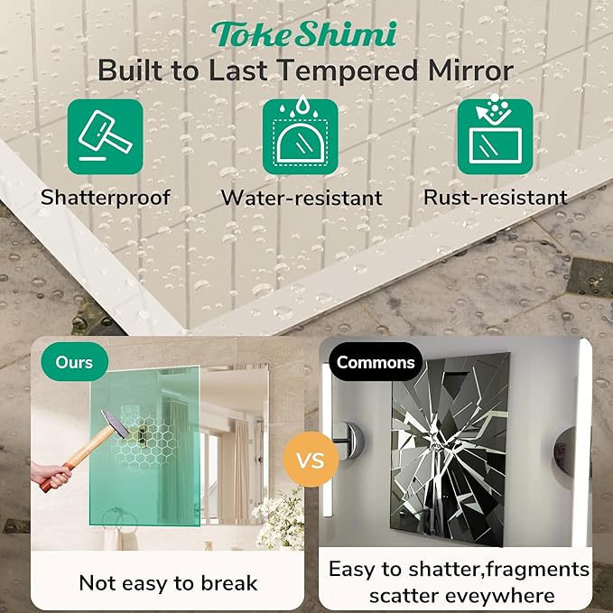 TokeShimi 72x36 Bathroom Mirror Frameless, Tempered 1" Beveled Edge Bathroom - Image 3