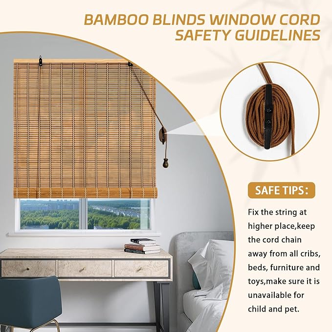 Bamboo Roman Shades Blinds for Windows - Image 5