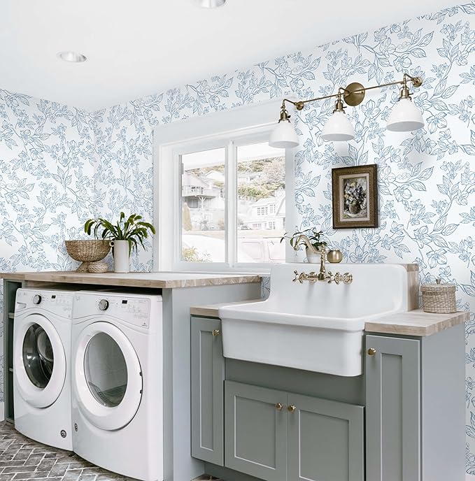Ismoon Floral Wallpaper Peel and Stick Blue and White Contact Paper Vintage - Image 6