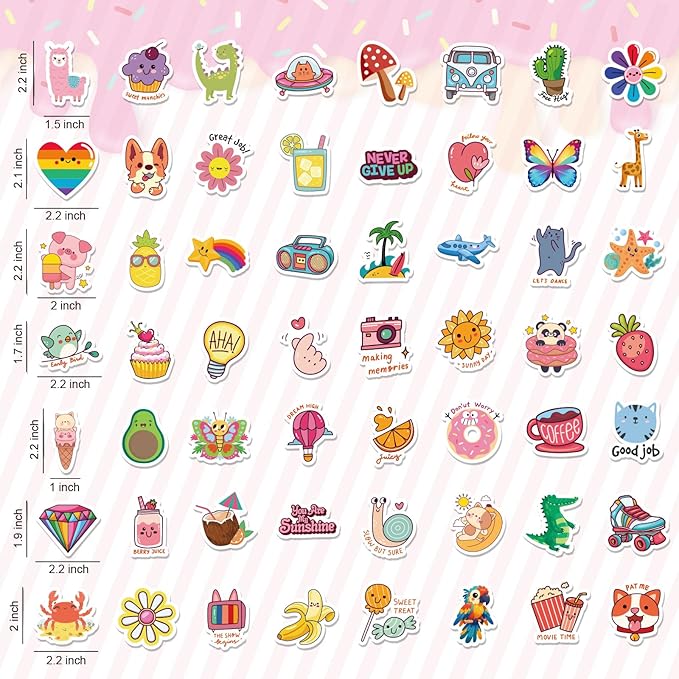 RINOLY 100 PCS Water Bottle Stickers for Kids, Cute Sticker for Girls,Waterproof Vinyl Kawaii Stickers for Water Bottles,Skateboard,Laptop,Girls Boys Classroom Prizes