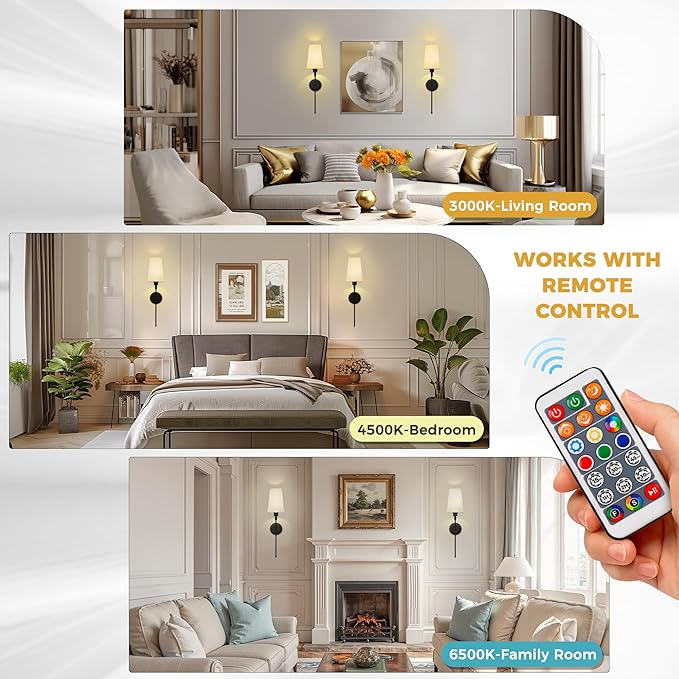 DORESshop Battery Operated Wall Sconce Set of 2, Wireless Wall Light Easy to - Image 5