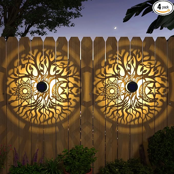 gardencave 4 Pack Solar Fence Lights Metal Solar Powered Outdoor Wall Deck Step by gardencave