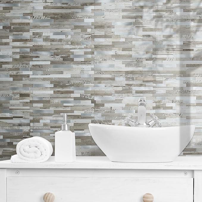 AULIGET 20 Sheets Peel and Stick Backsplash, Coffee & Brown Wood Look PVC Mixed - Image 6