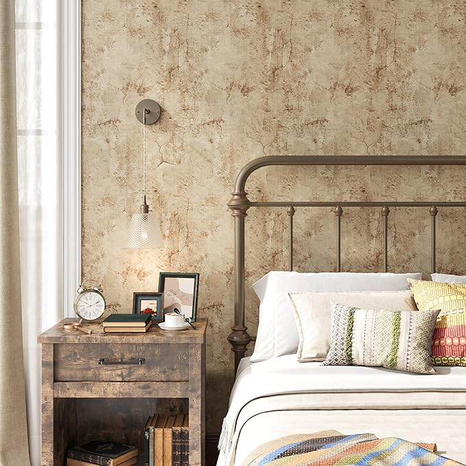 VEELIKE Aged Tan Concrete Wallpaper Peel and Stick Removable Distressed Beige - Image 3