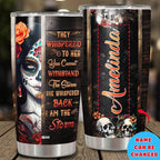 WAZONE Personalized Skull Tumbler Wood Drawing Style Custom Name Double Wall Vacuum 20oz 30oz Stainless Steel Travel Mug Insulated Cup Thermal Cups Novelty Halloween Day Gifts
