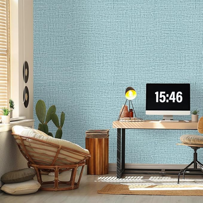 Teal Wallpaper Grasscloth Peel and Stick Wallpaper 17.7inch x 118.1inch Teal - Image 4