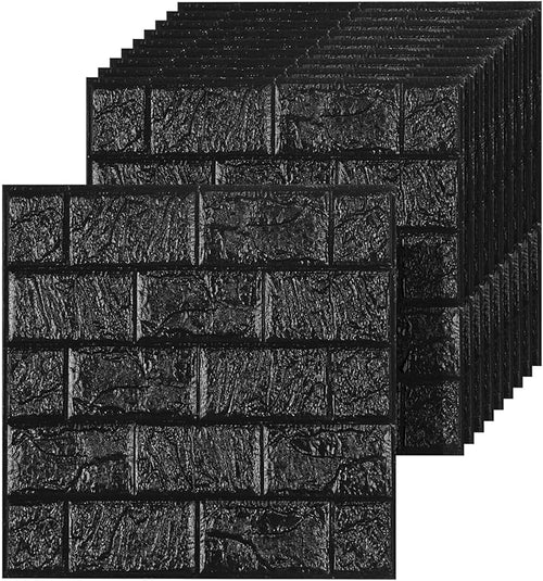 20 PCS 3D Wall Panels Peel and Stick Faux Foam 11.8"*11.8" Black Brick Wallpaper by Umedol