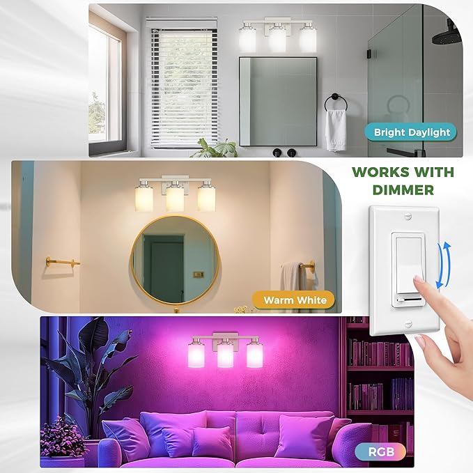 DORESshop 17 Inch Bathroom Light Fixtures, 3-Light Nickel Bathroom Lighting - Image 3