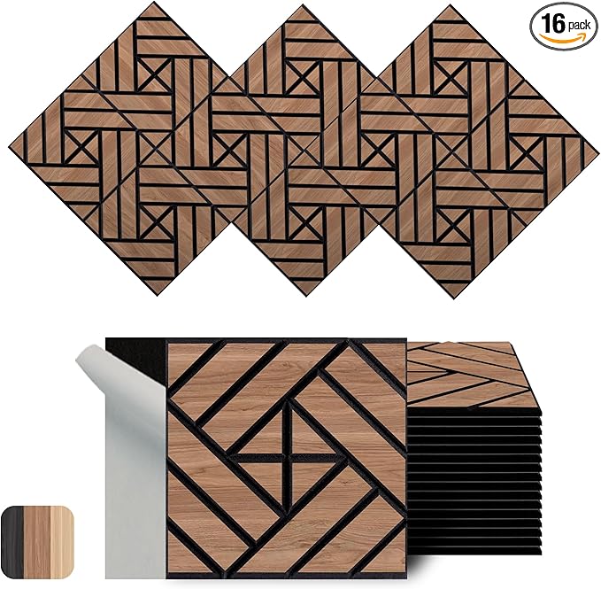 WoveN SounD Artisan Acoustic Wall Panels, 16 Pack 12x12 Inch, PVC Wood Grain by WovenSound