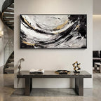 Large Framed Abstract Wall Art for Living Room, Horizontal Black Gold and White - Image 4