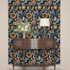 Blue Boho Wallpaper Peel and Stick, Vintage Floral Contact Paper 17.5" x 118" - Image 4