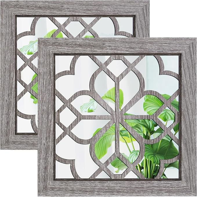 Boho Wall Mirror Decor, Square Shatterproof Vintage Style Mirrors by HMANGE