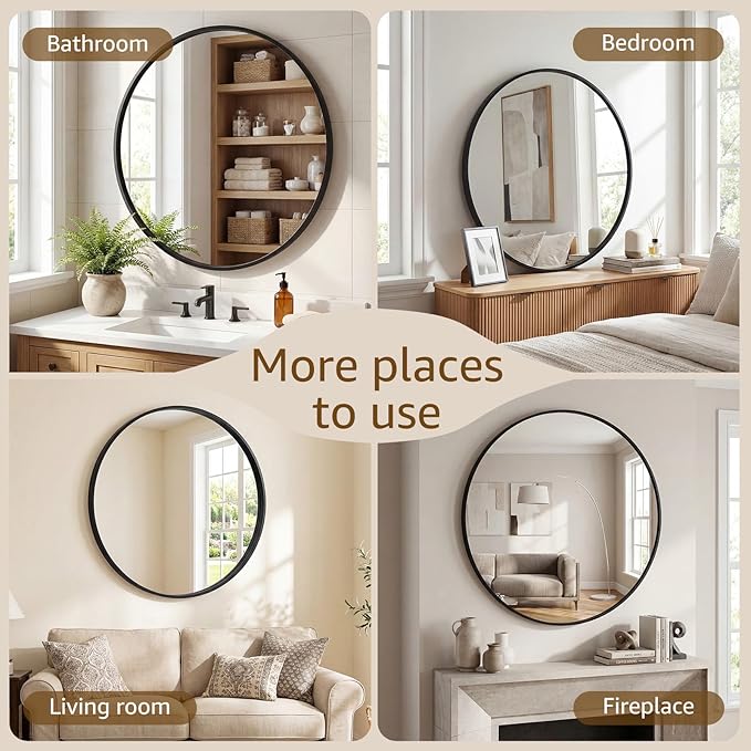 DUMOS 24 Inch Round Wall Mirror, Bathroom Mirror - Image 6