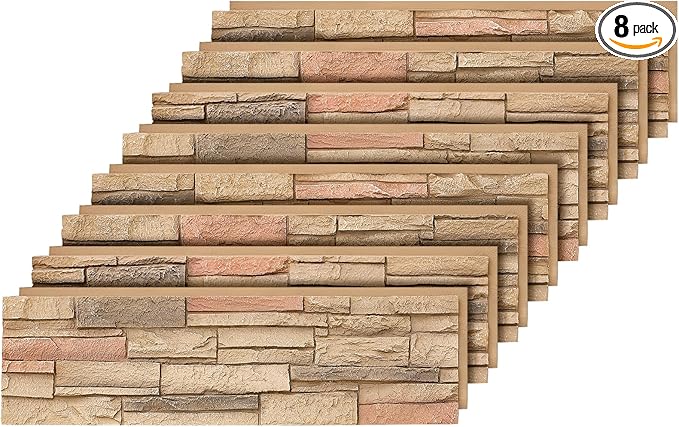 8-Pack Faux Stone Wall Panels PU Stone Veneer Siding, Mortarless Lightweight by Wallwell