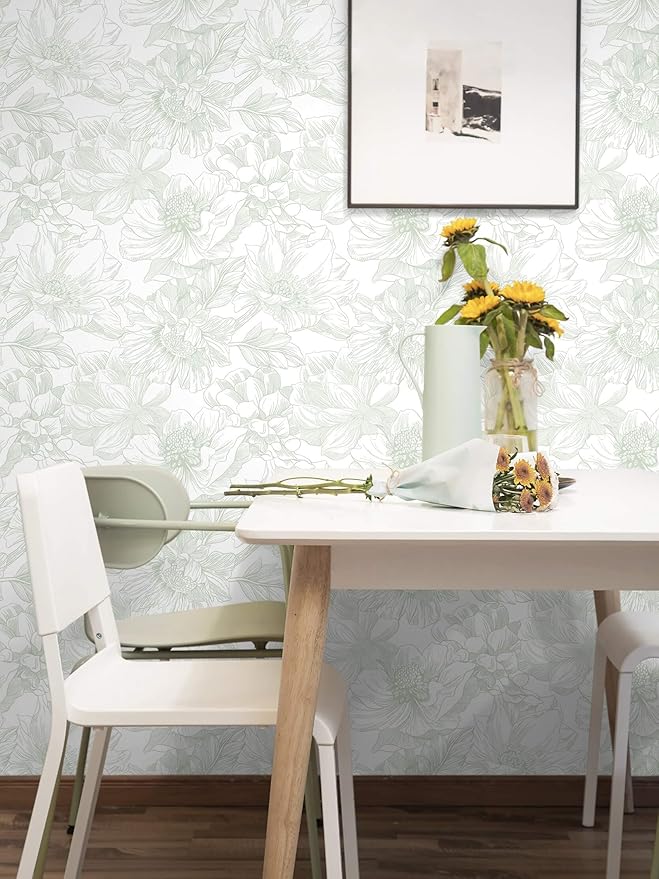 Ismoon Large Floral Peel and Stick Wallpaper Boho White and Green Contact Paper - Image 3