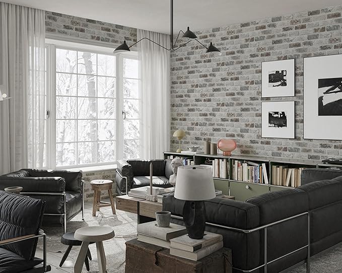 Guvana 17.3"×118" Brick Peel and Stick Wallpaper Brick Wallpaper Grey Brown 3D - Image 6