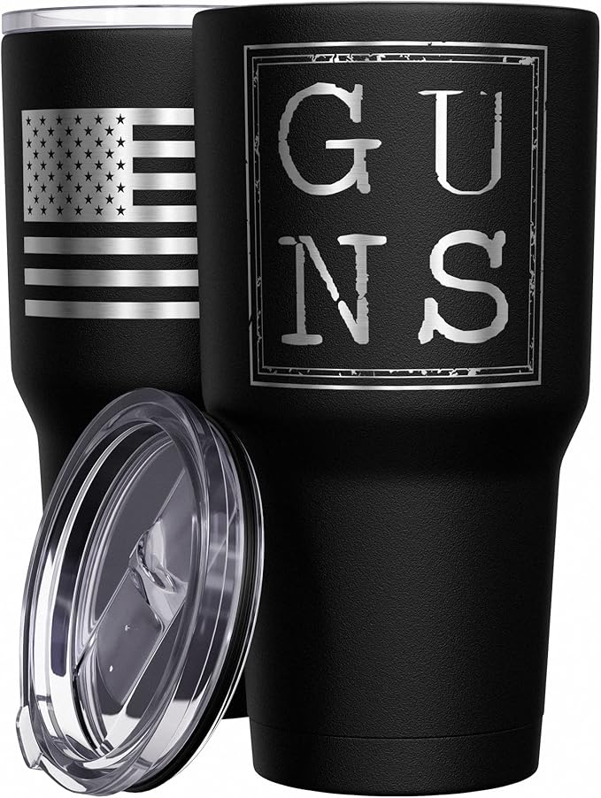 We The People Holsters - G-U-N-S - Coffee Tumbler - American Flag Coffee Travel Mug - Engraved Tumbler - Double Insulated Tumbler - 30 oz