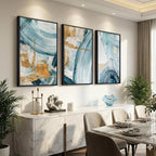 Large Framed Blue and Gold Abstract Wall Art - Image 2