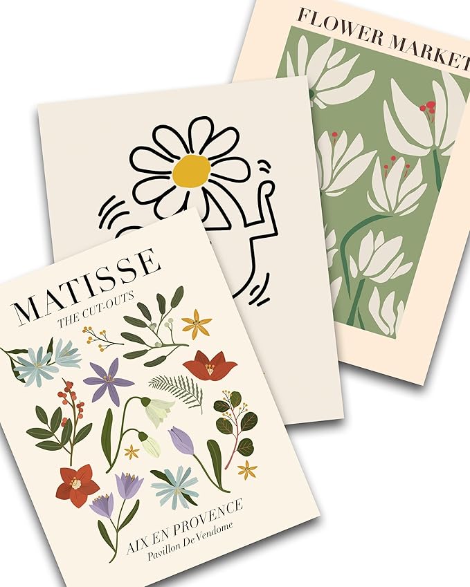 Abstract Matisse Wall Art Decor, Unframed Flower Market Print Posters Set of 3 by HesenDot