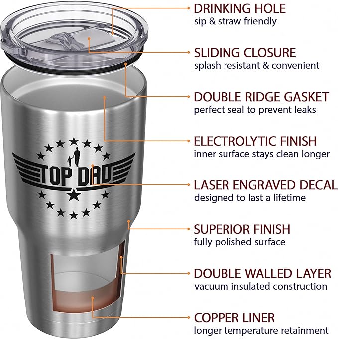 We The People Holsters - Top Dad - Coffee Tumbler - American Flag Coffee Travel Mug - Engraved Tumbler - Double Insulated Tumbler - 30 oz
