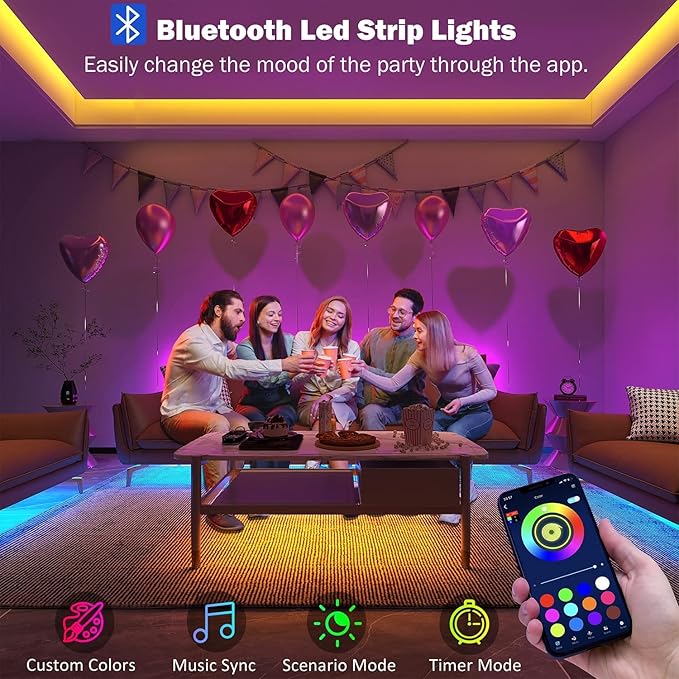 Leeleberd 32.8ft Led Strip Lights Smart App Music Sync Color Changing RGB Led - Image 2