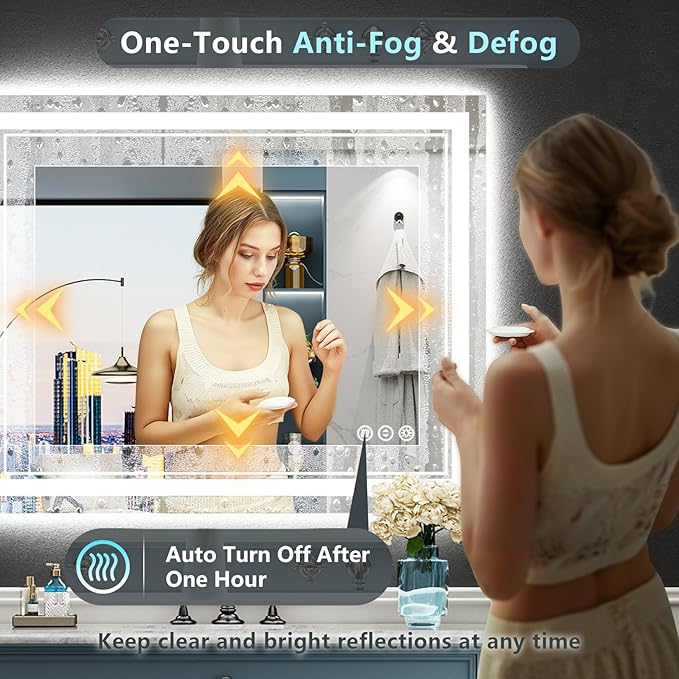 44x30 LED Bathroom Mirror with Lights, Backlit and Front Lit Anti-Fog Lighted - Image 5