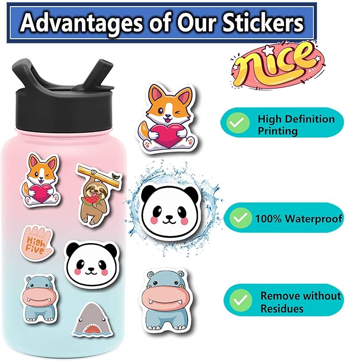 200Pcs Water Bottle Stickers for Kids Teens, Waterproof Vinyl Stickers, Stickers for Water Bottles