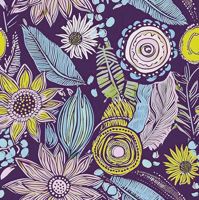 Purple Boho Wallpaper Peel and Stick, Vintage Yellow Floral Contact Paper 17.5" by Laatse