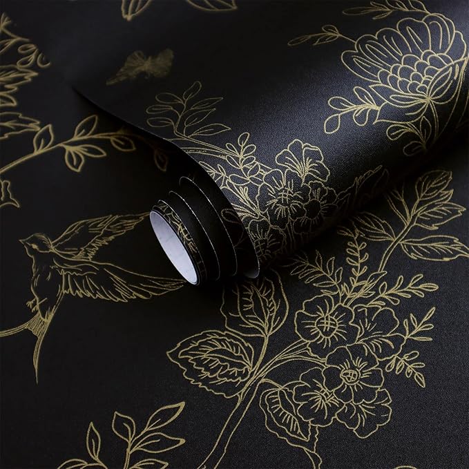 Froluya Black and Gold Wallpaper Peel and Stick Wallpaper 17.7"x590.5" Vintage - Image 9