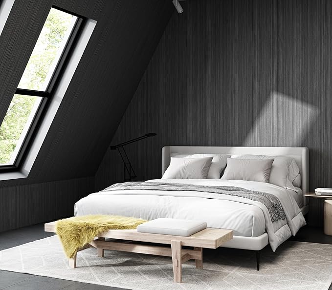 Black Grasscloth Wallpaper Peel and Stick Fabric Linen Textured 24"x394" - Image 6