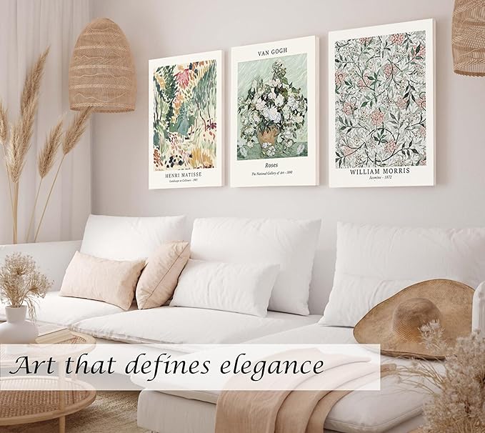Induslyfe Large Framed Sage Green Vintage Wall Art Canvas Decor Set of 3 - Image 3