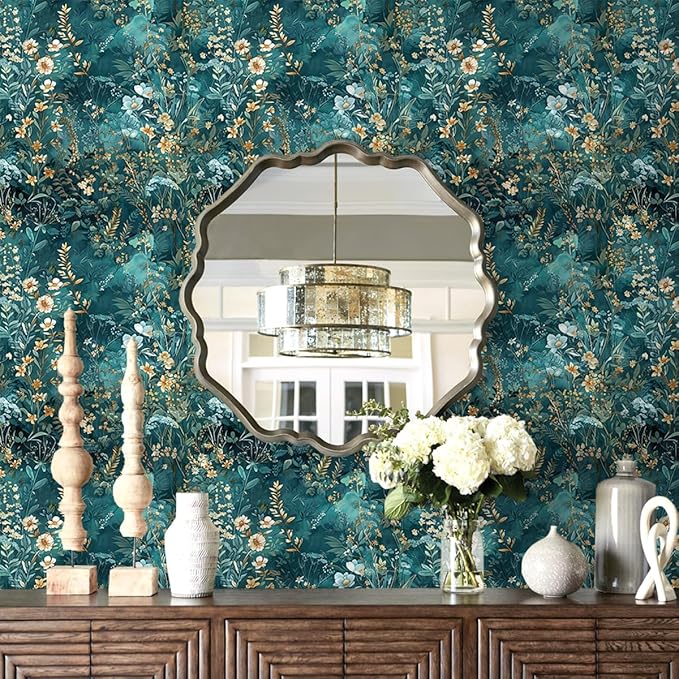 Floral Peel and Stick Wallpaper Green Flower Contact Paper 17.3inch x 196.8inch - Image 2