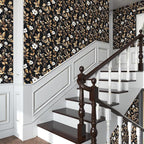 Vintage Black Peel and Stick Wallpaper – Black and Gold Floral Leaf Design Dark - Image 3