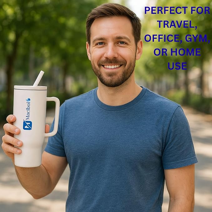 Stainless Steel Insulated Tumbler with Handle & Flip Straw - Leakproof Travel Mug for Hot & Cold Drinks - Reusable tumbler with Lid, Keeps Hot 6–8 Hours & Cold 8–10 Hours, Cream | 40 oz |