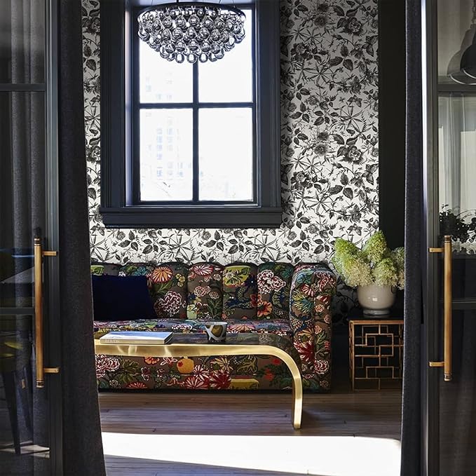 JiffDiff Floral Vintage Wallpaper Peel and Stick Wall Stick Black and White - Image 5