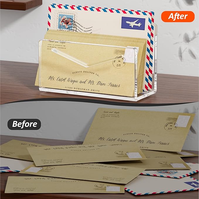 FUCDTEFC Acrylic Mail Holder, Vertical Envelope Mail Holder - Image 5