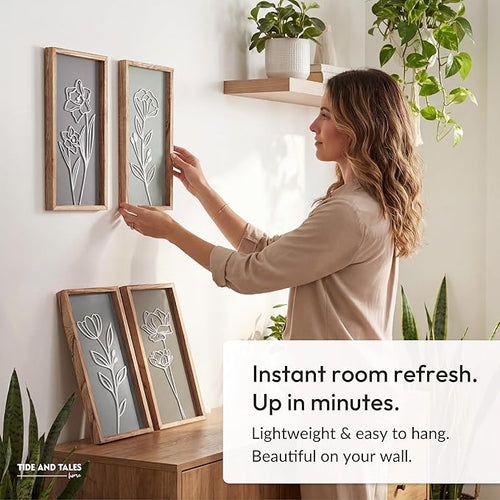 3D Wooden Floral Bathroom Wall Decor Lightweight, Ready-to-Hang Framed Wall Art - Image 2