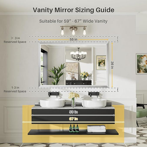 55x36 Inch Brushed Silver Bathroom Mirror - Image 2