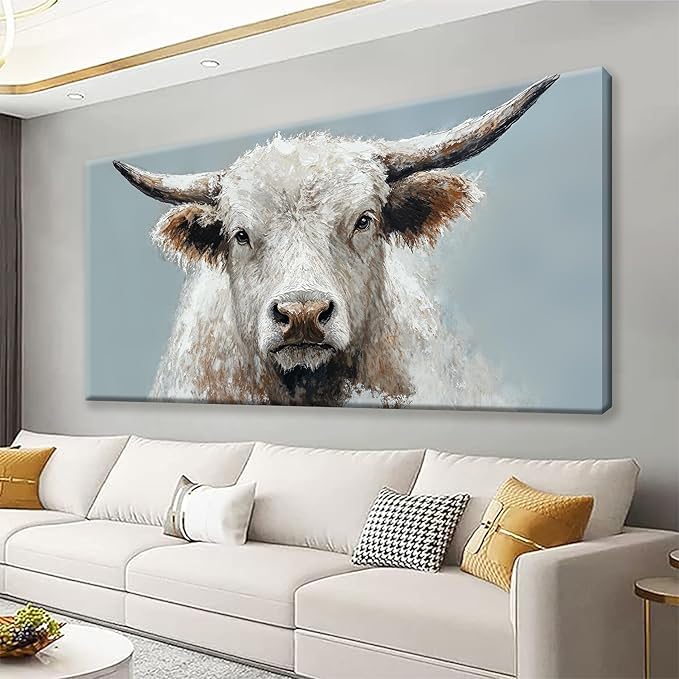 Wall Art Freedom Highland Cow Painting Wild Animal Cattle Canvas Art Wall Decor by Suconvng