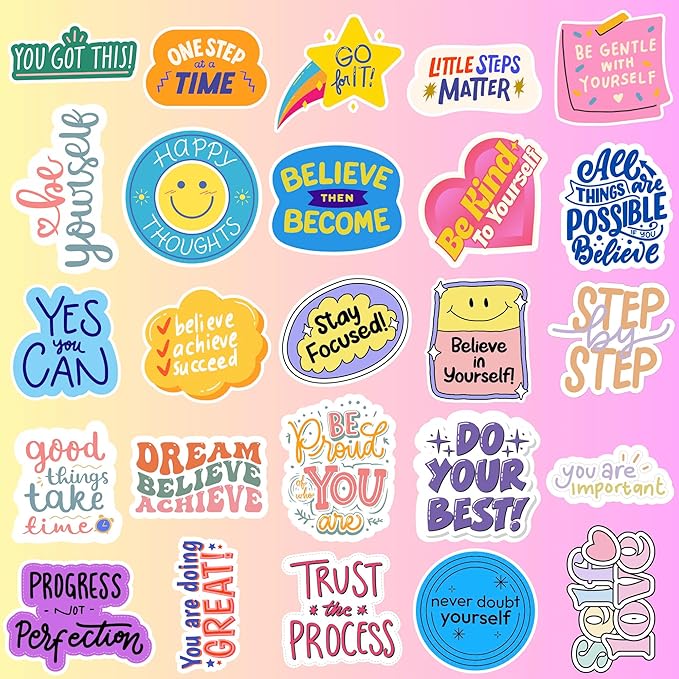 Motivational Stickers - Vinyl Inspirational Stickers for Water Bottle Laptop Decal Positive Qoute Encouraging Stickers Afirmations Encouragement Encouraging Gift Idea for Student Kids Teen