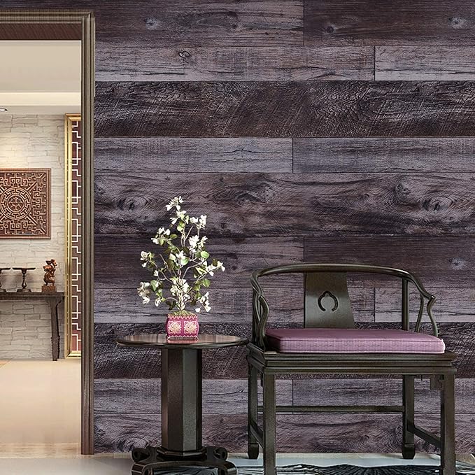 WENMER 17.71" x 394" Grey Wood Peel and Stick Shiplap Self Adhesive Wallpaper - Image 4