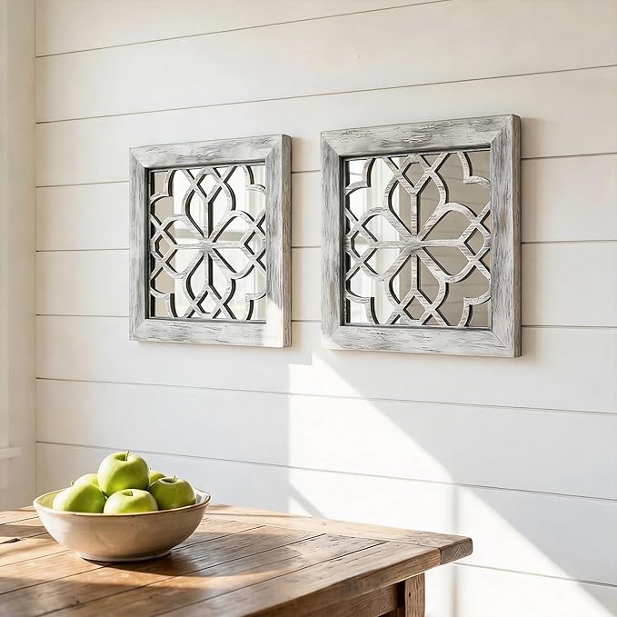 Boho Wall Mirror Decor, Square Shatterproof Vintage Style Mirrors - Image 2