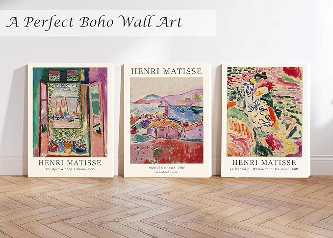 Induslyfe Framed Retro Vintage Wall Art Canvas Decor Set of 3, Matisse Prints - Image 3