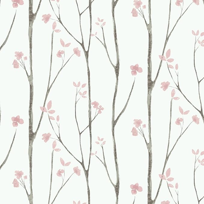 Timeet 197"x16" Floral Wallpaper Peel and Stick Wallpaper White and Pink by Timeet